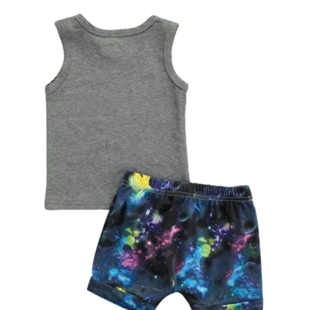 Toddler Boys "Moon Child" 2-Piece Celestial Outfit Space Theme Summer Clothes - Picture 3 of 5